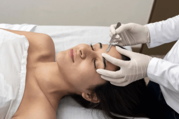Instructor demonstrating dermaplaning technique